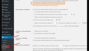 La pantalla Configuración> Discusión dentro de WordPress.